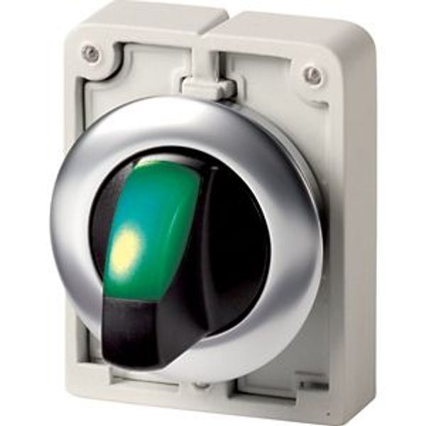 M30I-FWLKV-G Illuminated selector switch actuator, RMQ-Titan, with thumb-grip, maintained, 2 positions (V position), green, Front ring stainless steel image 4