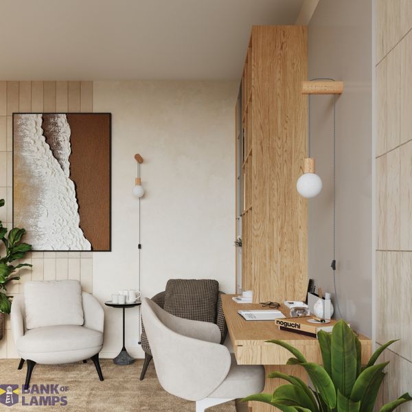 WALL LAMP WITH SWITCH ON CABLE GLASS LAMP SHADE WOODEN ELEMENTS ON G9 image 7