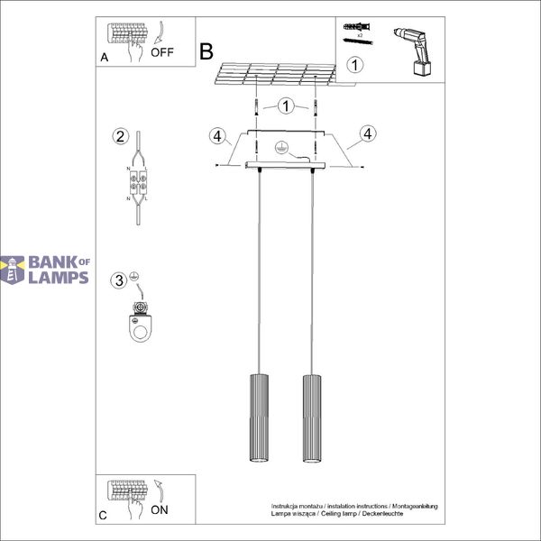 HANGING LAMP WITH TWO HANGS AND BEIGE GROOVED LAMPSHADES, CARBON SERIES image 8