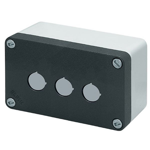 Aluminium push-button enclosure M10 85x140x65, 3 holes Ø 22, with cable entry image 1