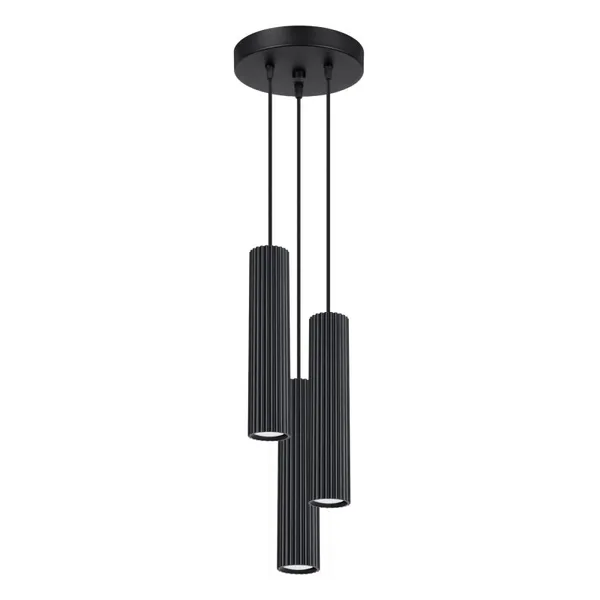HANGING LAMP THREE CYLINDRICAL LAMPSHADES WITH ELEGANT CARBON GROOVING ON GU10 image 1