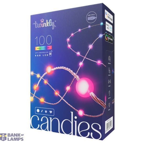 Twinkly Candies – 100 Pearl-shaped RGB LEDs, Clear Wire, USB-C image 1
