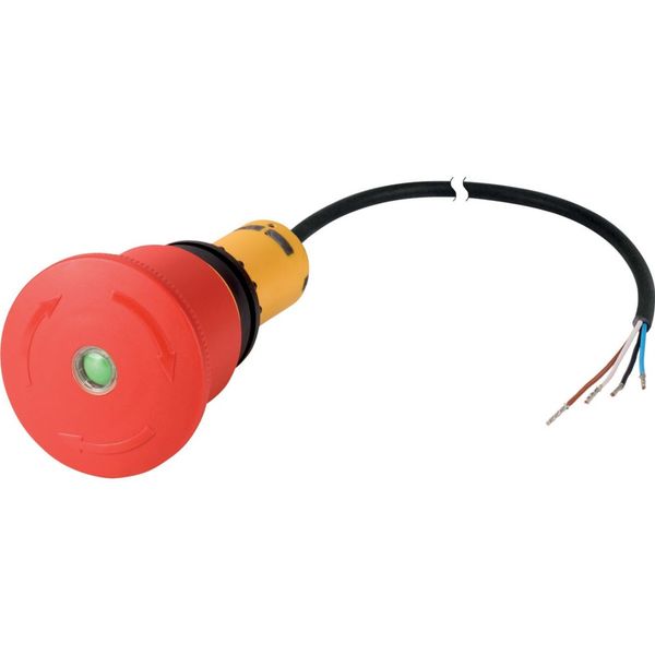 C22-PVT45P-MPI-K11-P65 Emergency stop/emergency switching off pushbutton, Palm-tree shape, 45 mm, Turn-to-release function, 1 NC, 1 N/O, Cable (black) with non-terminated en image 3
