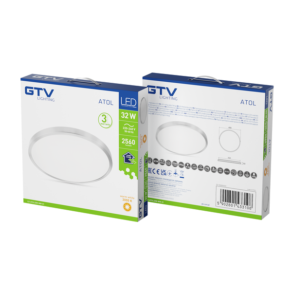 LED luminaire ATOLL, 32 W, 2560 lm, 3000K, AC180-250V, PF>0.9, IP54, Ø400 mm, chrome image 2