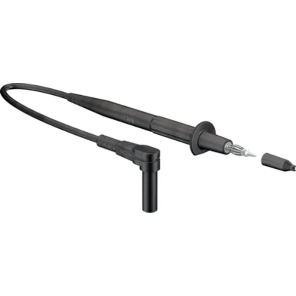Measuring lead with (test probe, straight) to (4 mm plug, spring-loaded, angled), 1 m, black, PVC, 1.0 mm², CAT II, 66.9008-10021 image 1