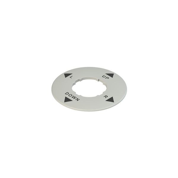 Plate with shaped hole, circular, Ø 60 mm, grey, inscription "UP, R, DOWN, L" image 1