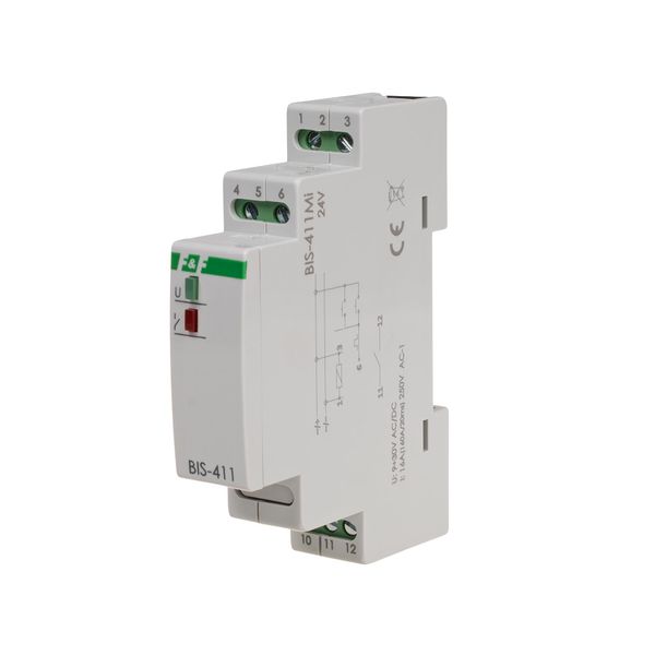 Bistable relay with memory, DIN rail mounting, 24V AC/DC, with inrush relay 160A/20ms; BIS-411M-LED-24V image 1