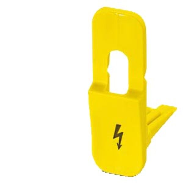 Inscription label, with warning arrow, vertical, terminal width: 16.2 mm, yellow image 1