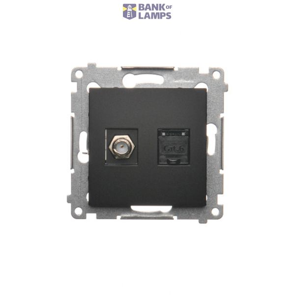 Aerial socket type "F" + computer socket RJ45 cat.6, black matt image 1