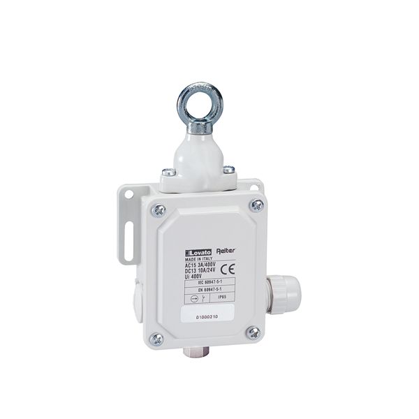 Rope-pull lever limit switch for normal stopping, without RESET button. Contacts 2NO+2NC. IP65. 40N operating force image 1