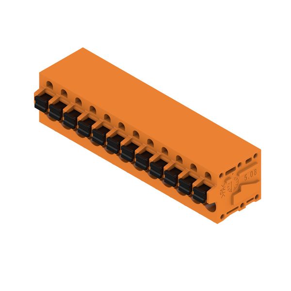 Printed circuit board terminals, 5.08 mm, Number of poles: 12, 90°, Solder pin length (l): 3.5 mm, tinned, orange, PUSH IN with actuator, Clamping range, max. : 2.5 mm², Box image 1