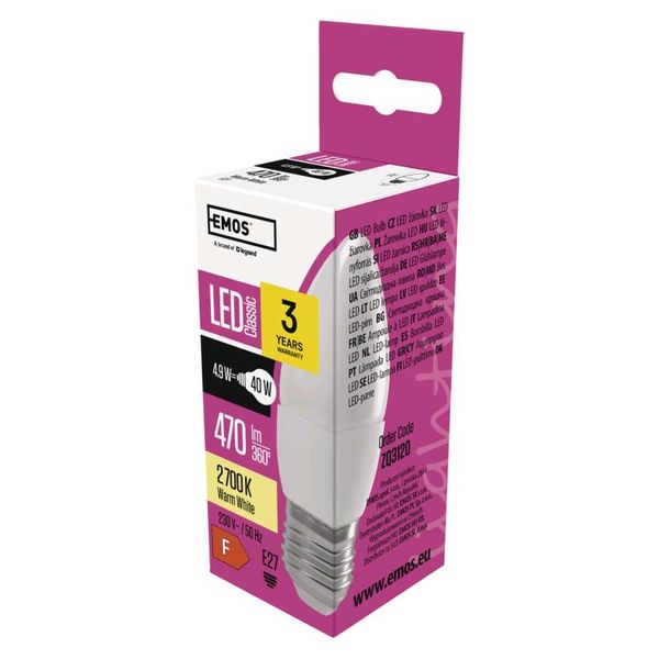 LED Bulb Classic Candle / E27 / 4.9 W (40 W) / 470 lm / Warm White image 1