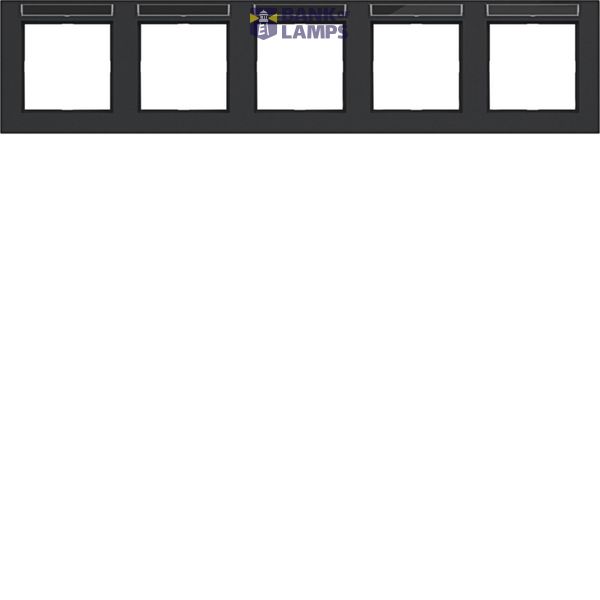 Cover frame 5-way horizontal, text field, A.1, night black matte image 1