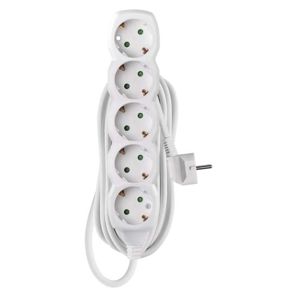 Extension Cord 5 m / 5 sockets / white / PVC / 1.5 mm2 image 1