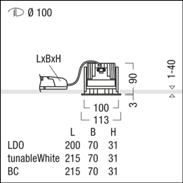 P-INF R100WW 1300-930 LDO AL WH - LED ceiling-recessed luminaire image 3