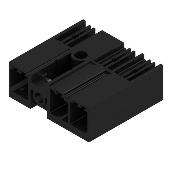 PCB plug-in connector, male header, closed side, Middle screw flange, THT solder connection, 7.62 mm, Number of poles: 3, 90°, Solder pin length (l): 3.5 mm, tinned, black, Box image 4