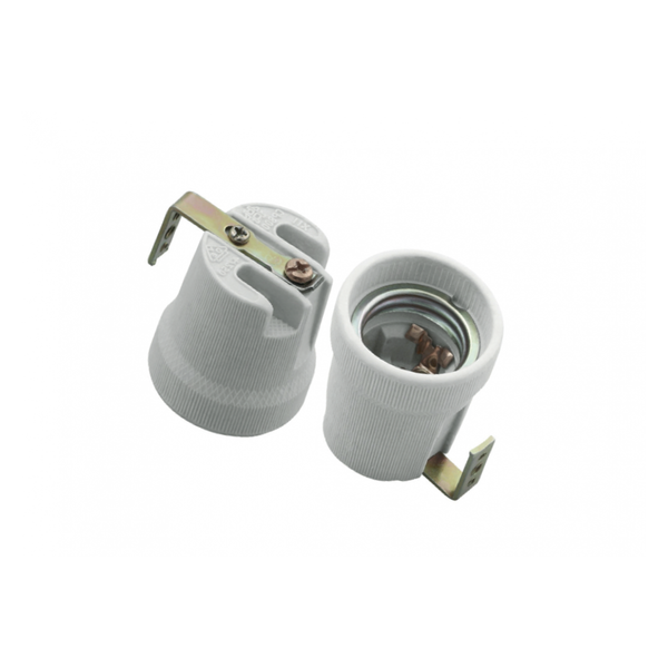 Ceramic socket E27 with mounting, white image 1