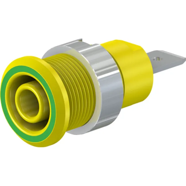 4 mm socket, flat plug connection, mounting Ø 12.2 mm, CAT III, yellow/green, 49.7046-20 image 1