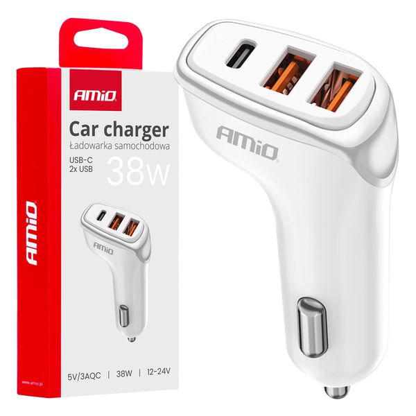 Car charger 2x USB-A + USB-C 38W 12/24V AMiO-03886 image 1