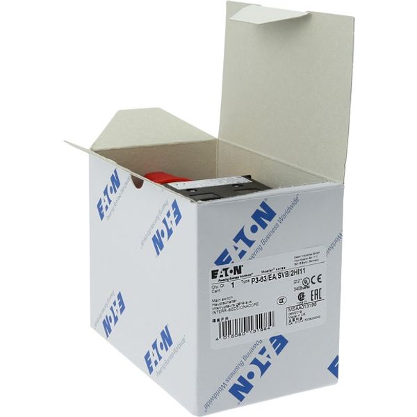 P3-63/EA/SVB/2HI11 Main switch, P3, 63 A, flush mounting, 3 pole, 2 N/O, 2 N/C, Emergency switching off function, With red rotary handle and yellow locking ring image 7