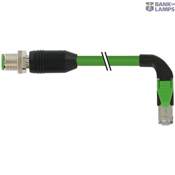 M12 male 0° D-cod. / RJ45 90° right shielded PUR 1x4xAWG22 gn 2.2m image 1