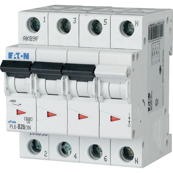 PL6-C20/3N Miniature circuit breaker (MCB), 20 A, 3p+N, characteristic: C image 1