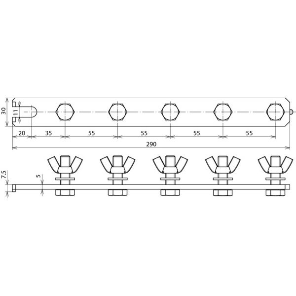 Earthing busbar St/tZn L 290mm f. 5 earthing cond., screws M10x35 Supp image 2