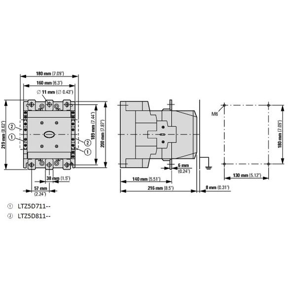 Contactor 250kW/400V/500A, 2 NO + 2 NC, coil 230VAC image 2