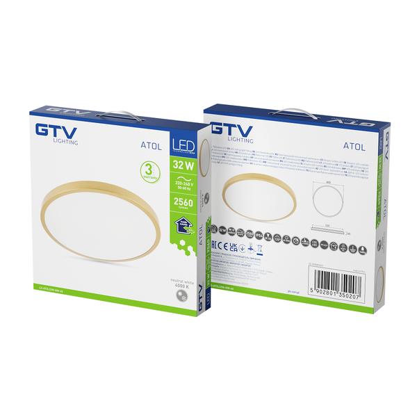 LED luminaire ATOLL, 32 W, 2560 lm, 4000K, AC180-250V, PF>0.9, IP54, Ø400 mm, gold image 3