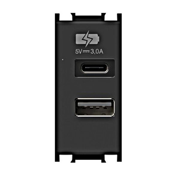 USB 2-gang power supply, 20W, 5V, 3A, 1M, black image 1