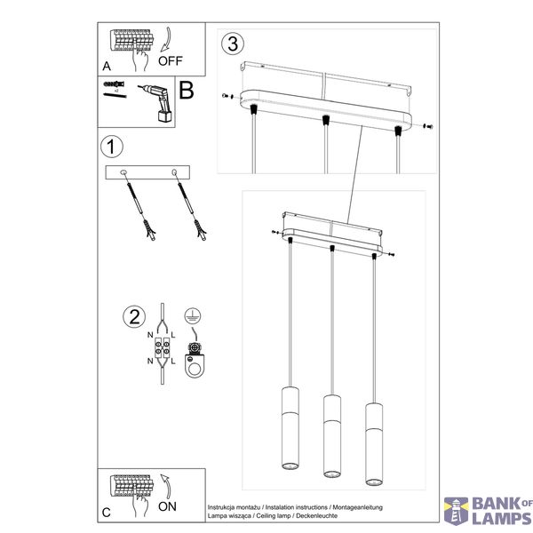 HANGING LAMP BORGIO 3L WHITE GU10 3X40W IP20 image 3