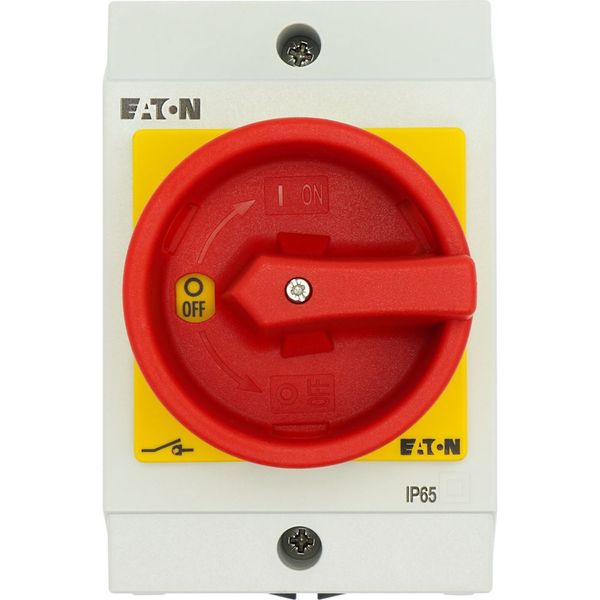 T0-3-15259/I1/SVB Main switch, T0, 20 A, surface mounting, 3 contact unit(s), 3 pole, 2 N/O, Emergency switching off function, With red rotary handle and yellow locking image 22