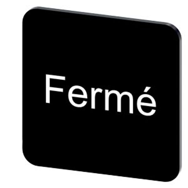 Labeling plate 22 x 22 mm, label black, labeling: FERME image 1