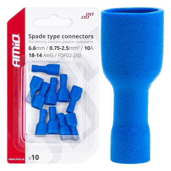 Spade type connectors 6.6mm 0,75-2,5mm2 15A 10 pcs image 1