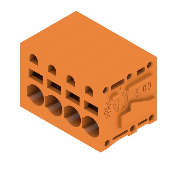 Printed circuit board terminals, 5.00 mm, Number of poles: 4, 90°, Solder pin length (l): 3.5 mm, tinned, orange, PUSH IN without actuator, Clamping range, max. : 2.5 mm², Box image 3