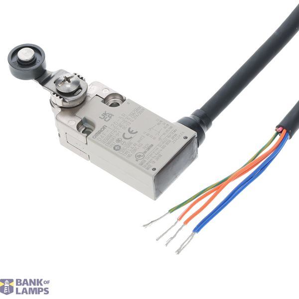 Small Safety Limit Switch, 4NC slow-action, roller lever, 5 m cable, horizontal cable exit D4F 0036E image 1