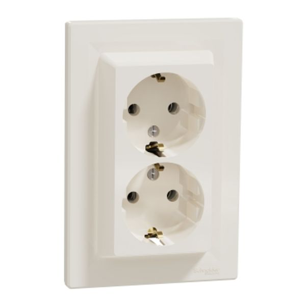 Asfora socket double, grounded, 16 A, screw, CREAM image 2