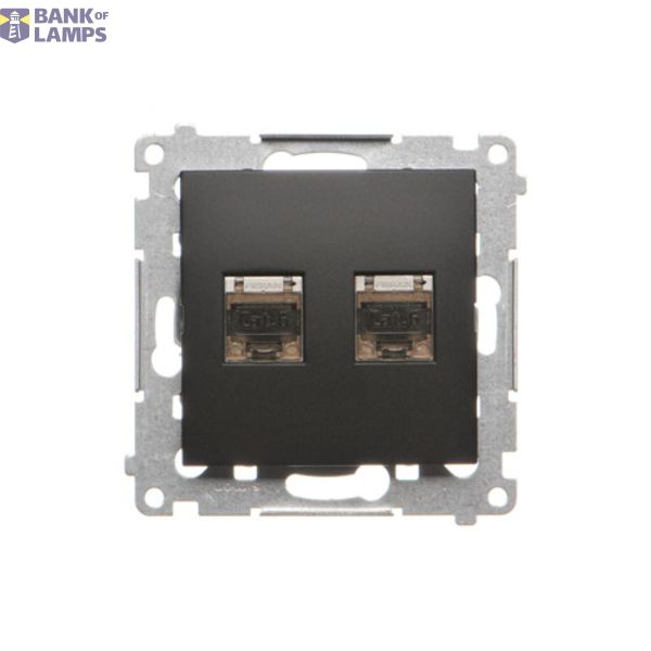 Double computer socket RJ45 category 6 with anti-dust cover, (module), black matt image 1