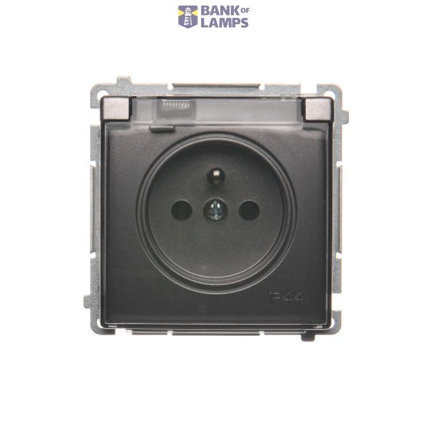 IP44 single socket outlet - transparent flap, Inox, metallized, 16A image 1
