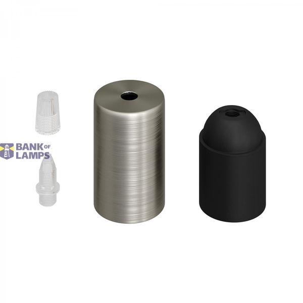 Cylindrical metal E27 lamp holder kit image 1