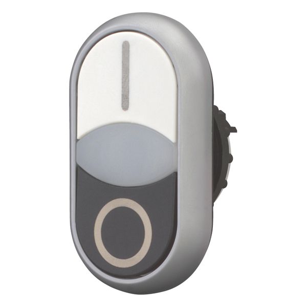 M22-DDLF-WS-X1/X0 Double actuator pushbutton, RMQ-Titan, Actuators and indicator lights flush, momentary, White lens, white, black, inscribed, Bezel: titanium image 4