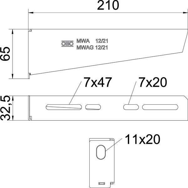 MWA 12 21S A4 Wall and support bracket with fastening bolt M10x20 B210mm image 2