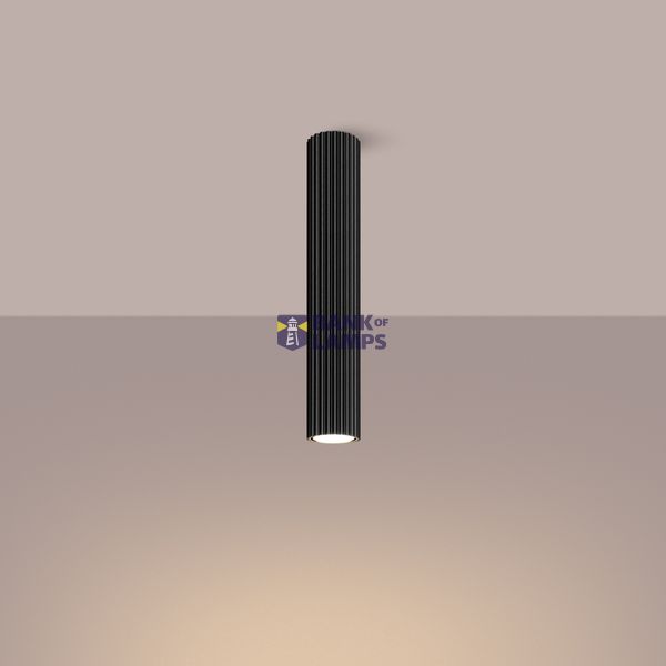 CYLINDRICAL CEILING LAMP BLACK 40 CM CARBON VERTICAL PATTERN GU10 image 7