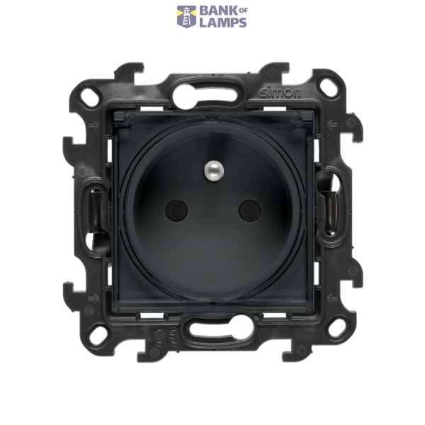 Single socket outlet with earthing for IP44 version without frame seal, without shutters, Push In system, (module), Simon 24, IP44, 16A, graphite mat, Flap color: Transparent image 1