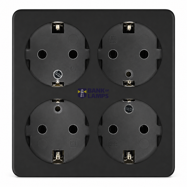 4-Way Power Socket 16A, 250V~Max:3680W, IP20 Without Cable, Black image 1