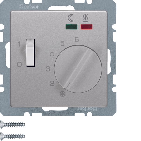 Floor thermostat w. NO cont., Centre pl., rocker switch, Q.x alu velve image 1