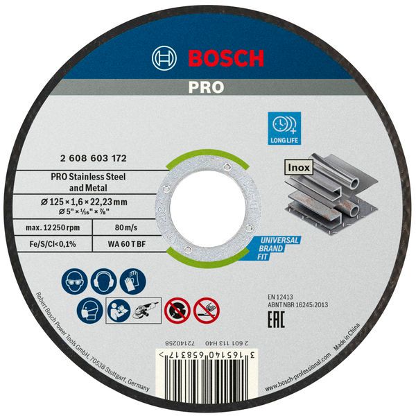 Standard for Inox straight cutting disc WA 60 T BF, 125 mm, 22,23 mm, 1,6 mm image 2