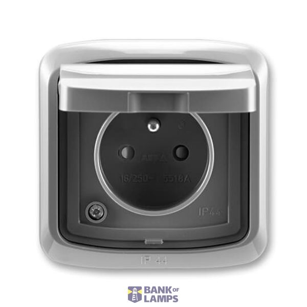 5518A-2999 S2 Single socket. with shutters, lid, frame, with claws, IP44 image 1