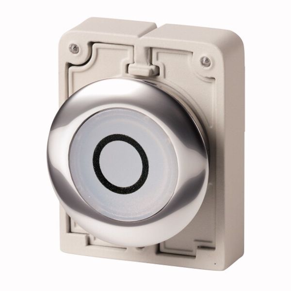 M30C-FDRL-W-X0 Illuminated pushbutton actuator, RMQ-Titan, Flat, maintained, White, inscribed 0, Metal bezel image 1