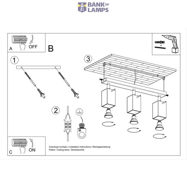 CEILING LAMP MERIDA 3 GREY GU10 3X40W IP20 image 6